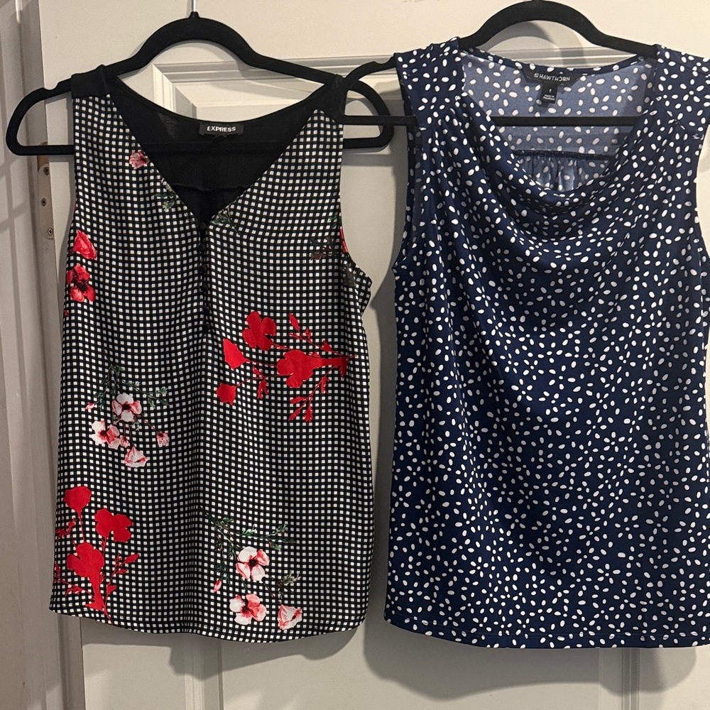 41 Hawthorn and Express Black Floral and Navy Dot Sleeveless Tops
